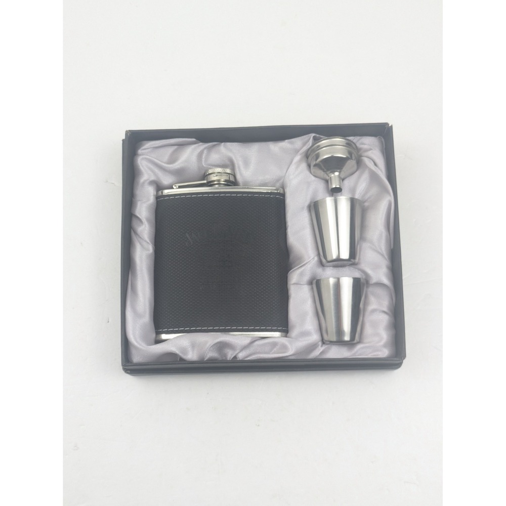 Jack Daniels 7 oz Stainless Steel Flask Gift‎ Set Liquor Alcohol Funnel & Shots